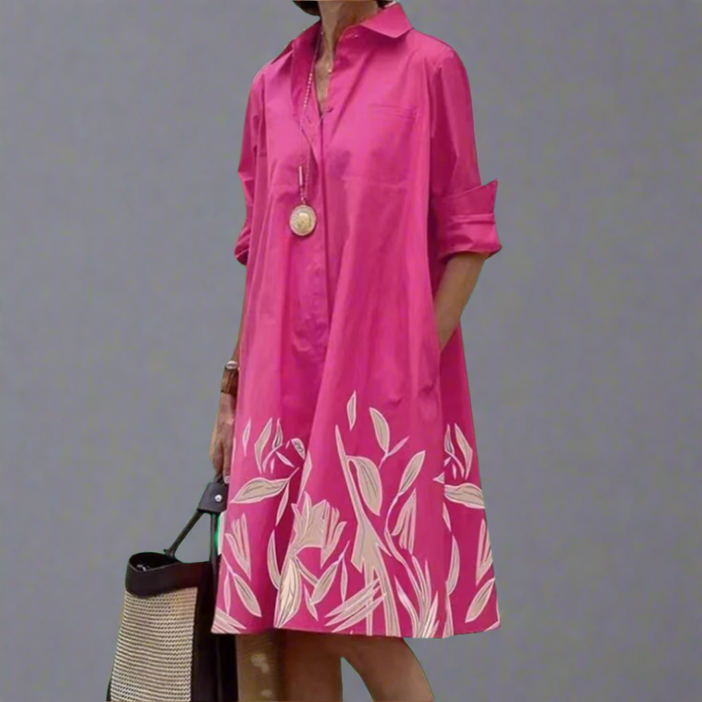 Xyla - Robe élégante à col rabattu et manches longues
