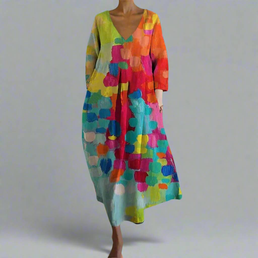 Lumi - Robe Maxi Élégante à Imprimé Floral Abstrait