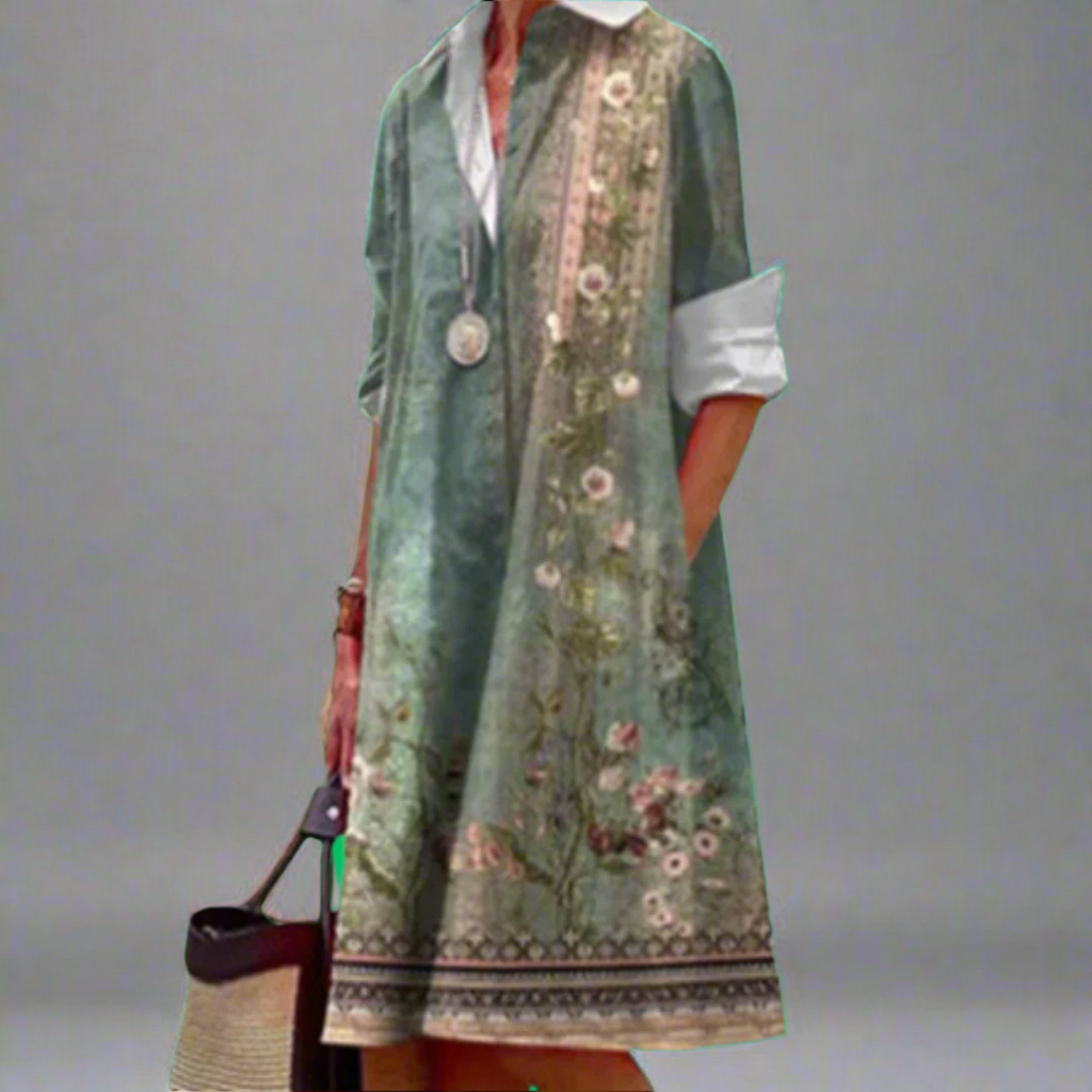 Kaia - Robe Chemise Chic à Manches Longues avec Col Rabattu
