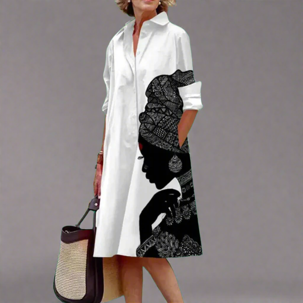 Robe mi-longue à motif artistique de personnage pour femmes - Revel