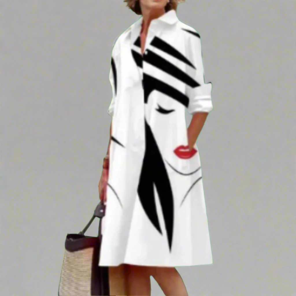 Noa - Robe Chemise à Motif Visage Élégante
