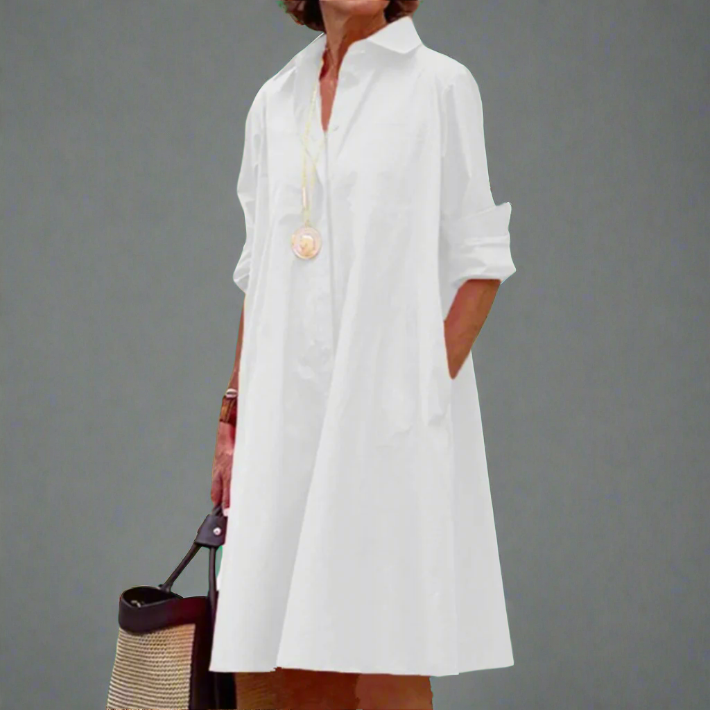 Tove - Robe midi à manches longues unie pour femmes