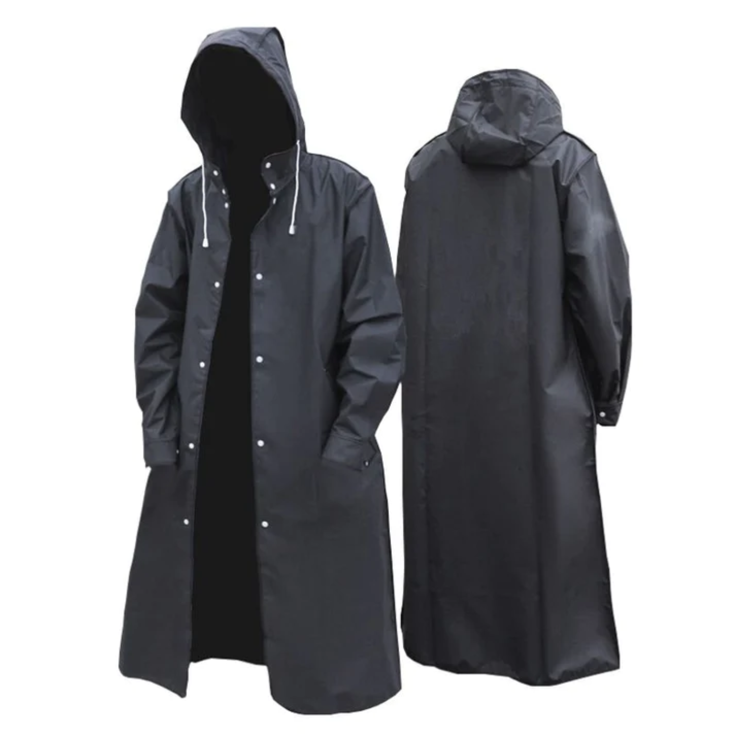 Imperméable long pour homme | Manteau à capuche avec fermeture avant