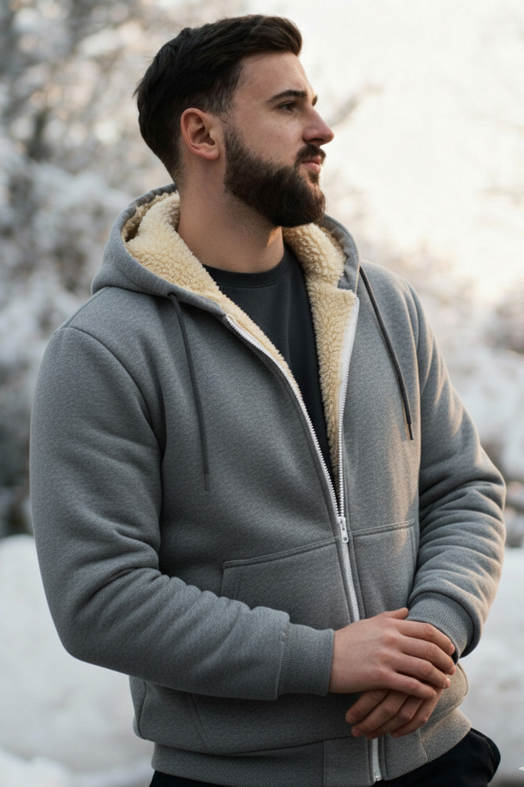 Veste à capuche zippée doublée en sherpa | Bastien