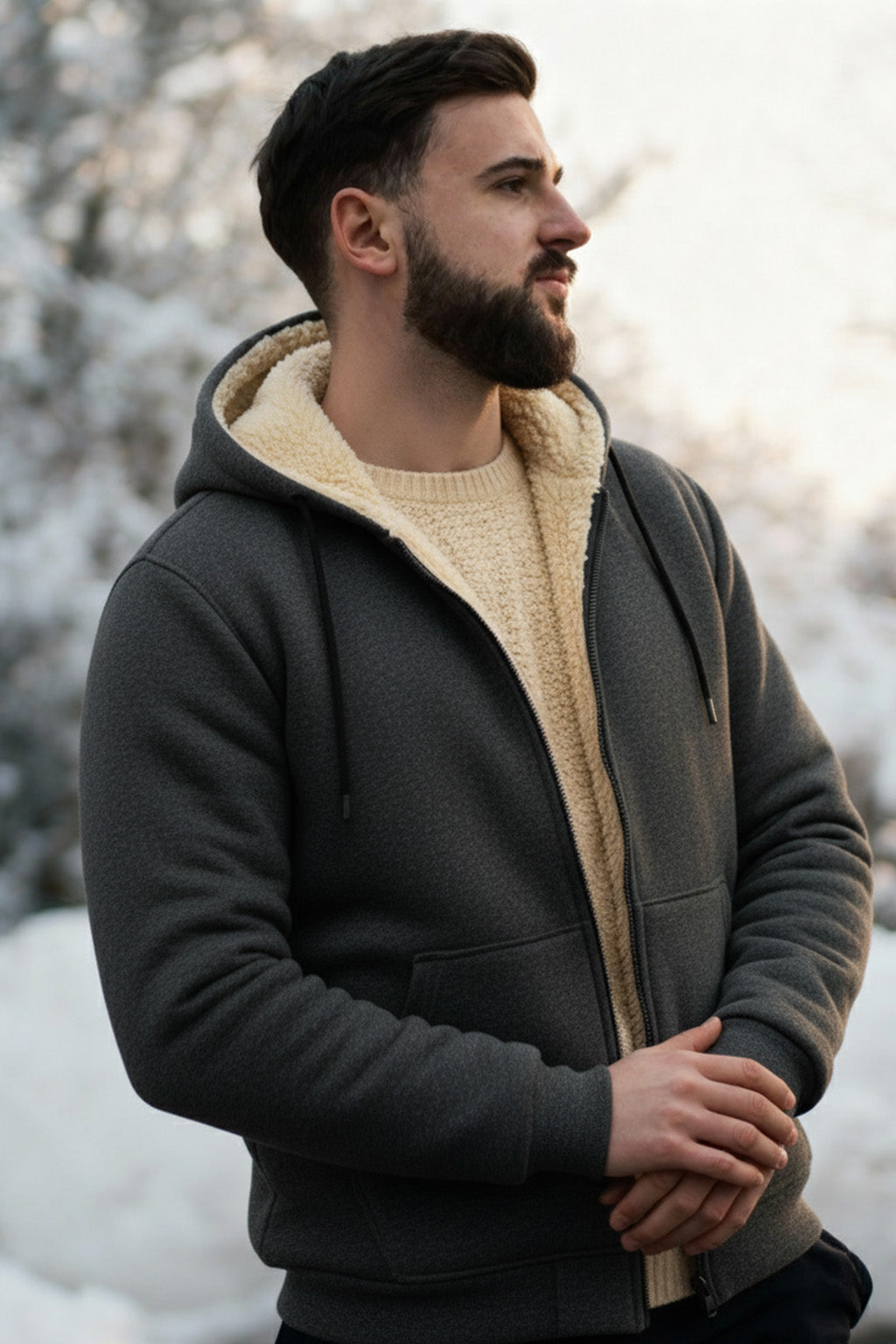 Veste à capuche zippée doublée en sherpa | Léo