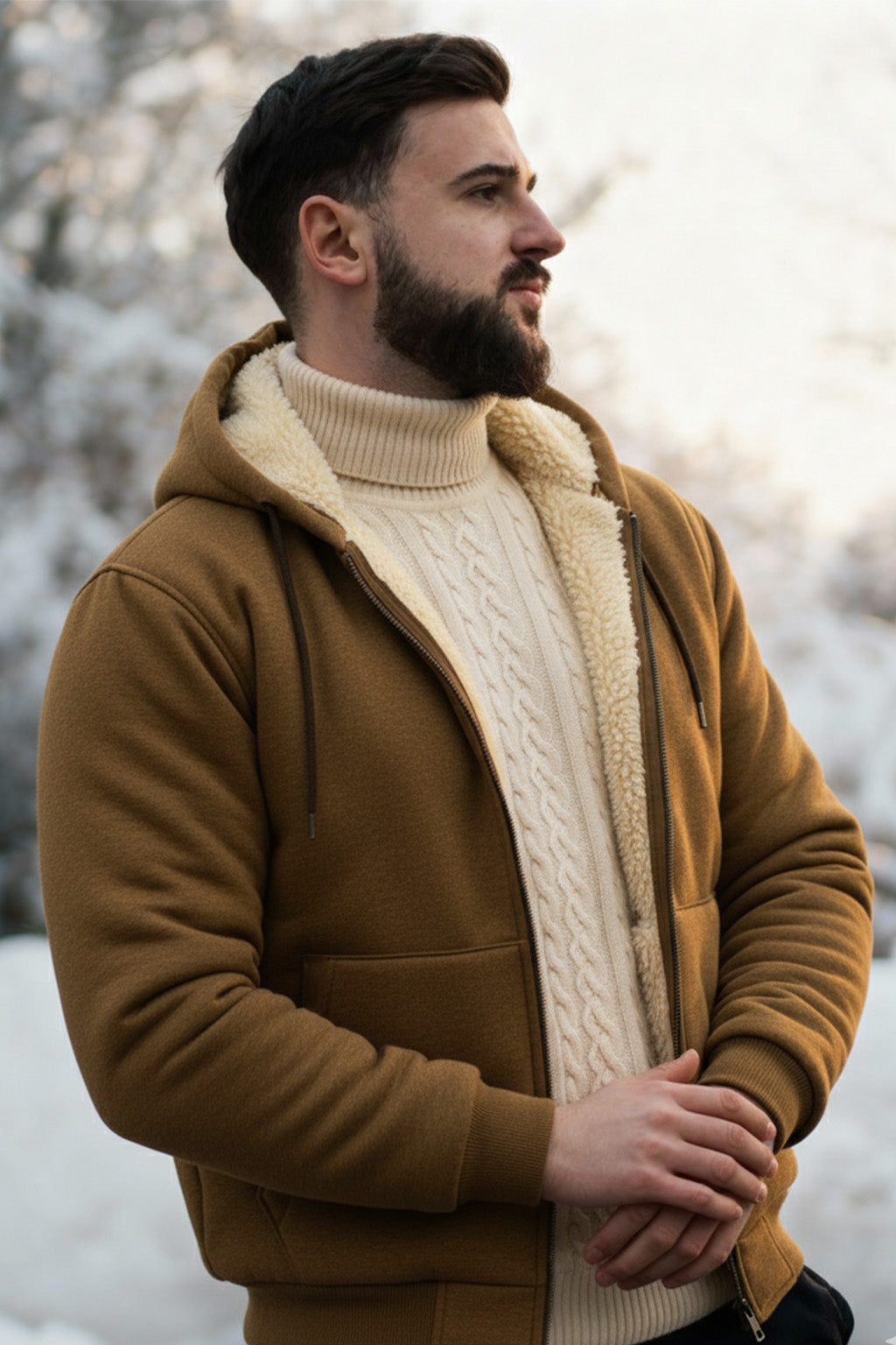 Veste à capuche zippée doublée en sherpa | Hugo