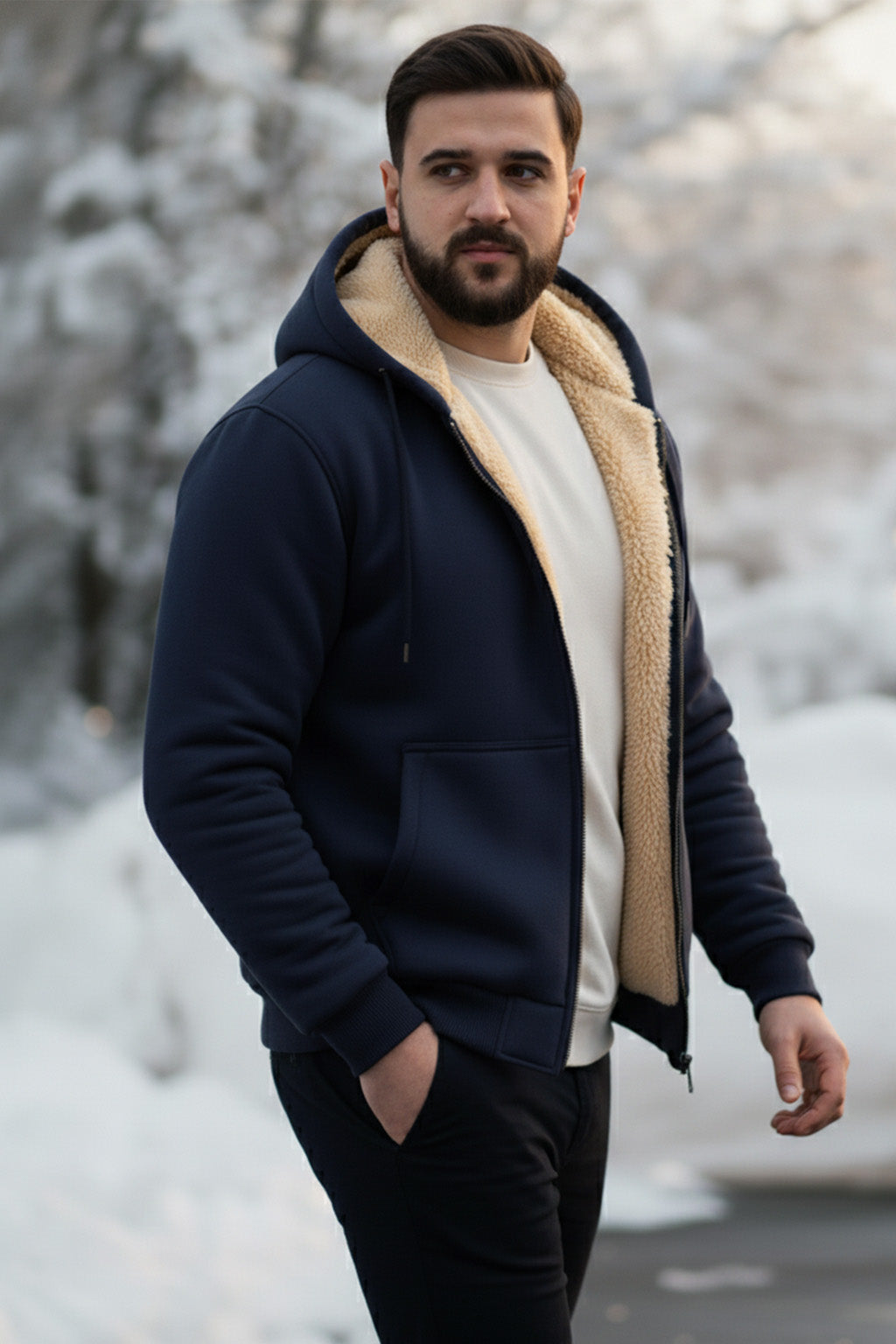 Veste à capuche zippée doublée en sherpa | Adrien