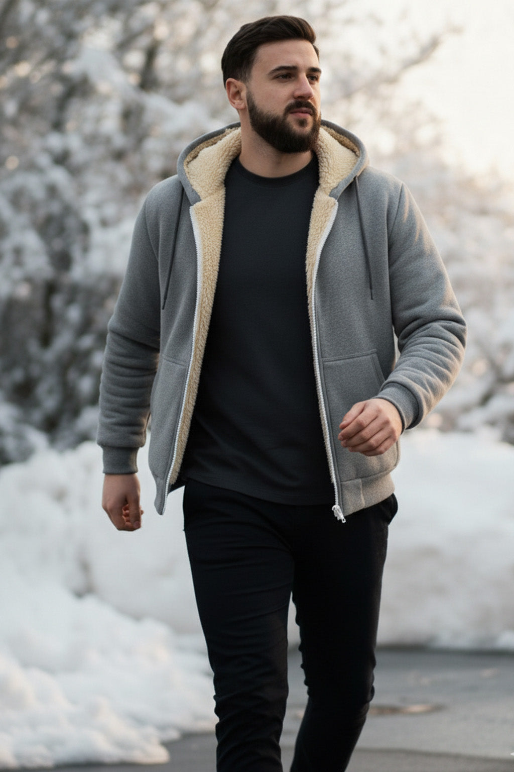 Veste à capuche zippée doublée en sherpa | Bastien