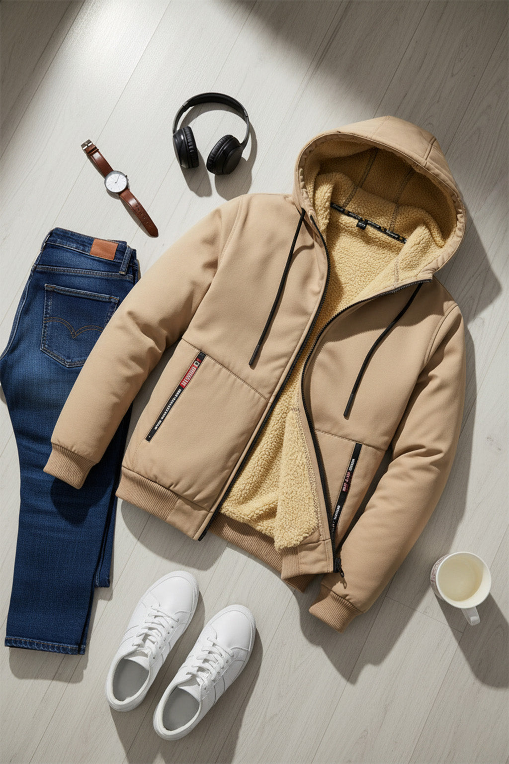 Veste à capuche zippée doublée en sherpa | Théo