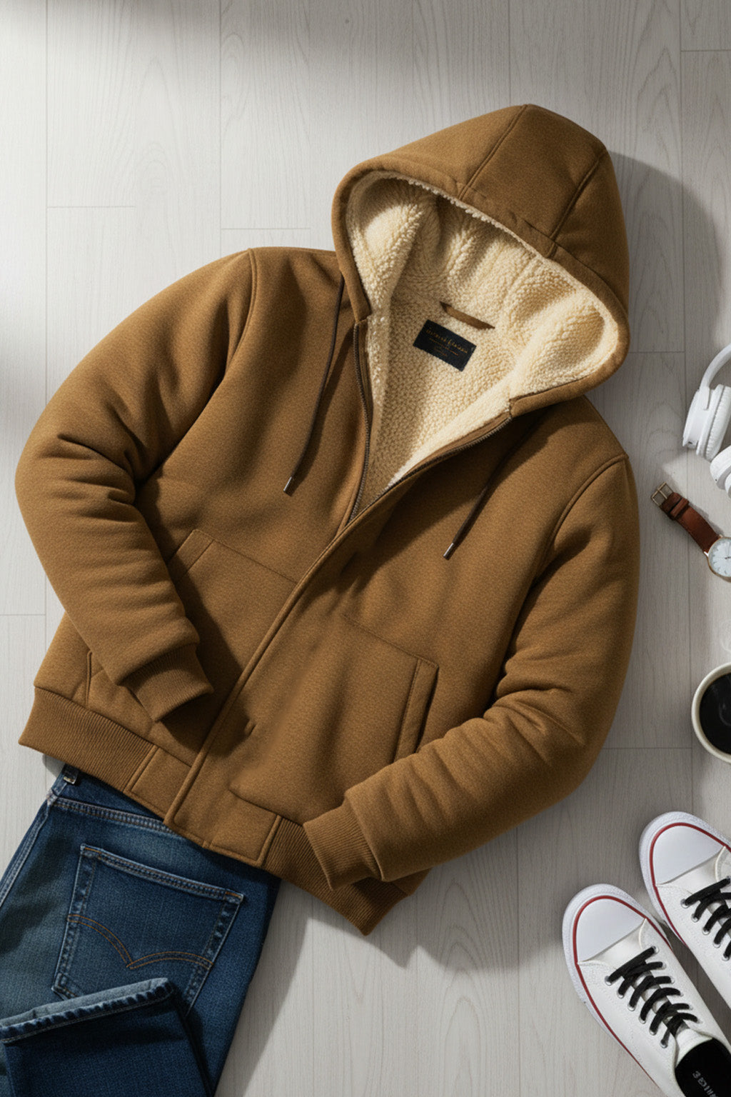 Veste à capuche zippée doublée en sherpa | Hugo