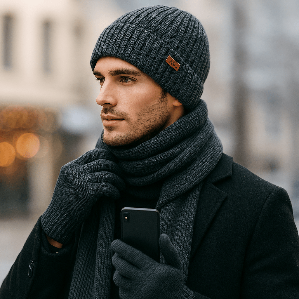 Ensemble d’hiver homme avec bonnet, écharpe et gants