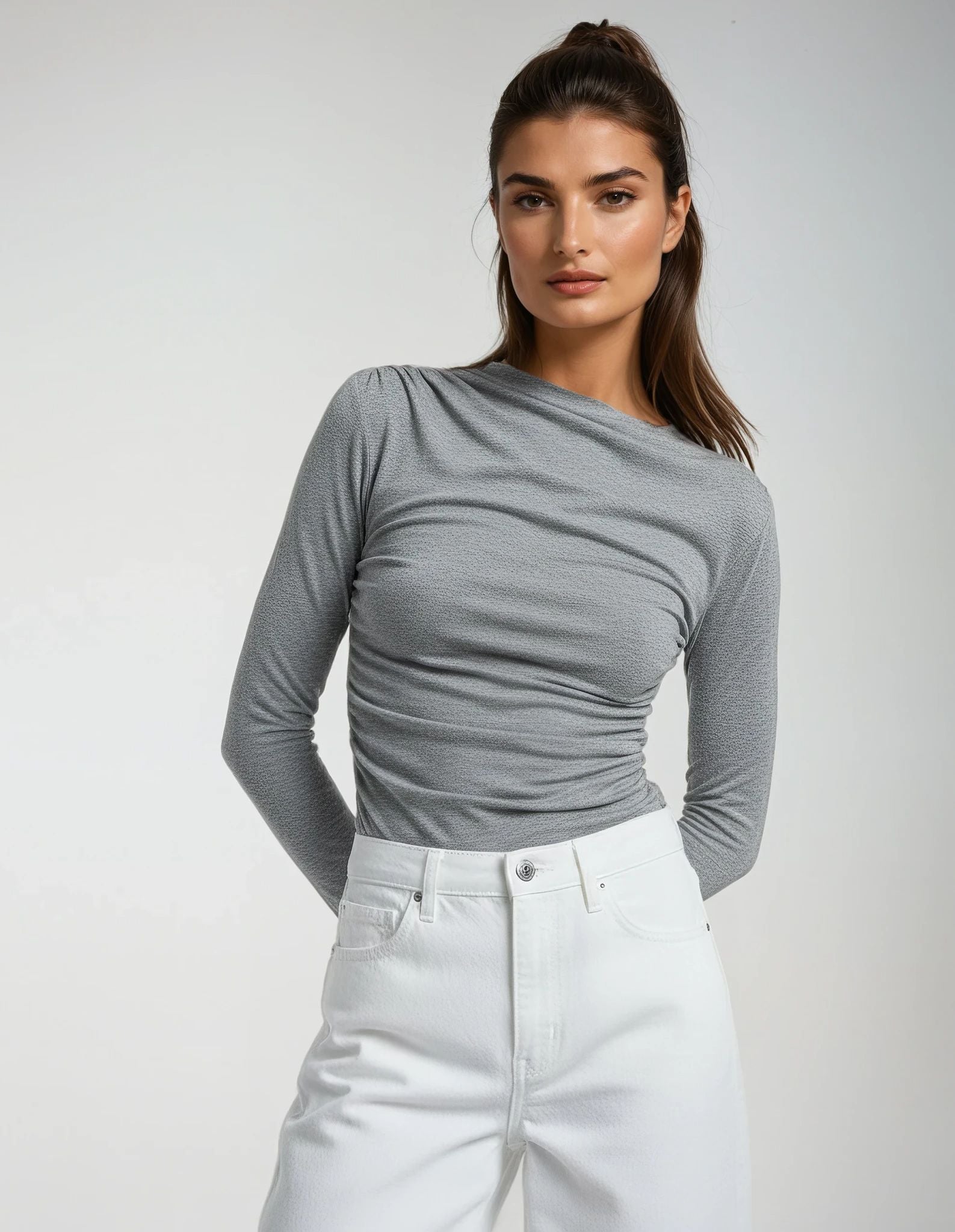 Blouse femme stretch col montant coupe ajustée usage quotidien