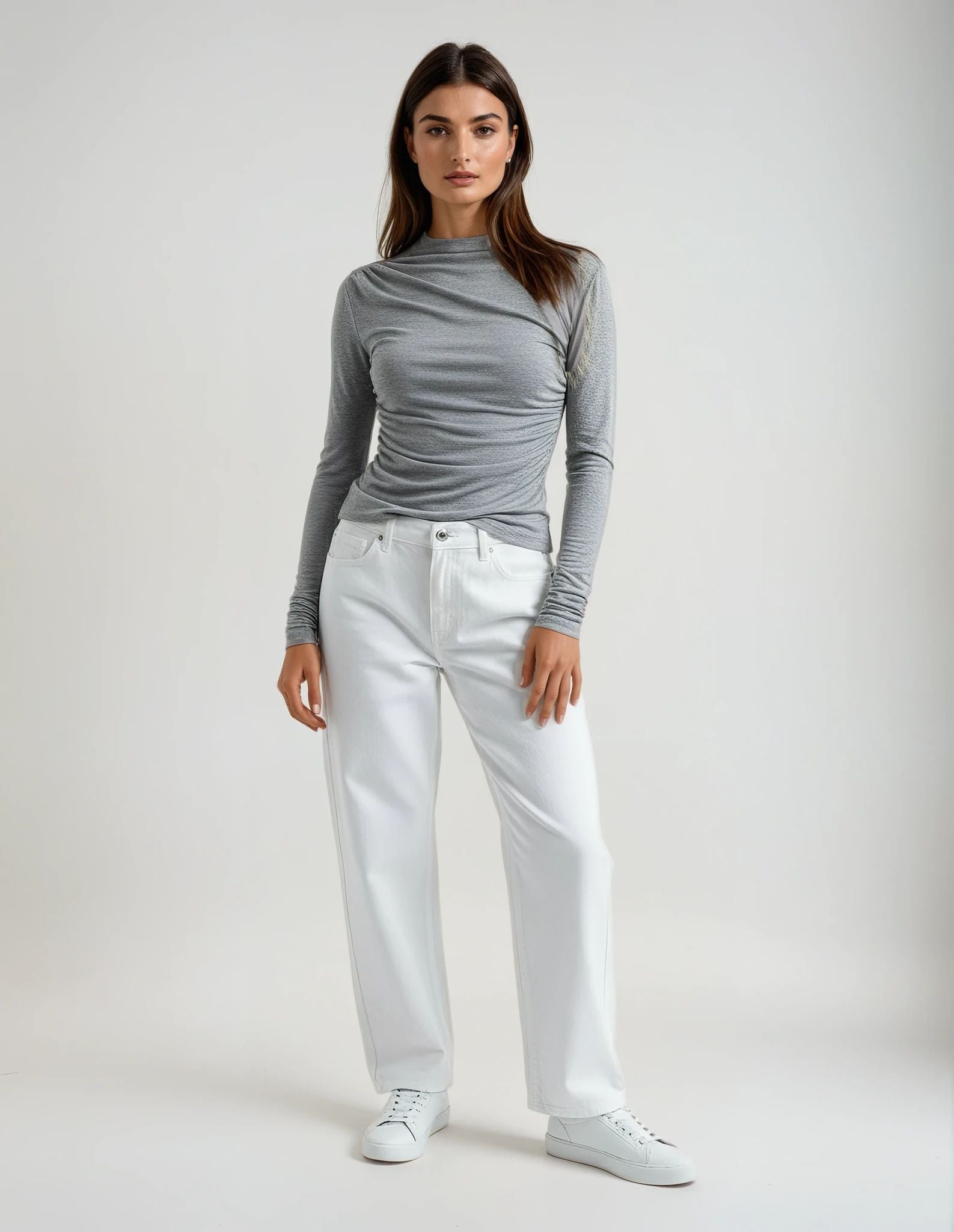 Blouse femme stretch col montant coupe ajustée usage quotidien