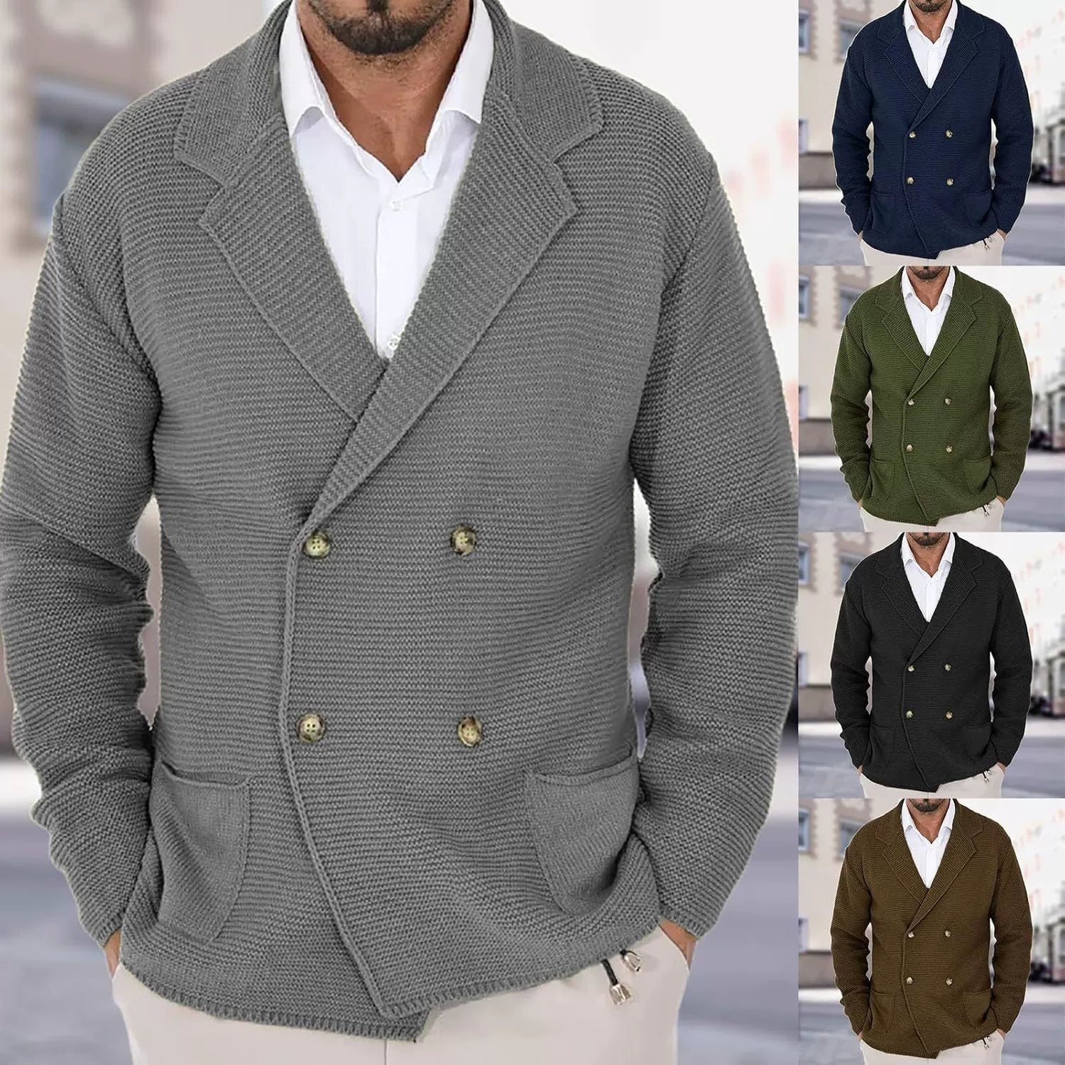 Cardigan homme col revers maille légère boutonnage double