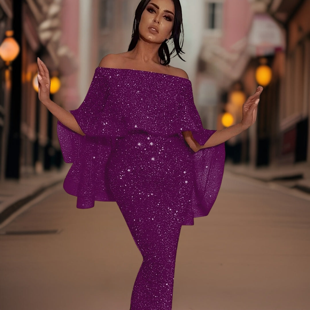 Robe longue pour femme | Épaules dénudées à paillettes pour soirées