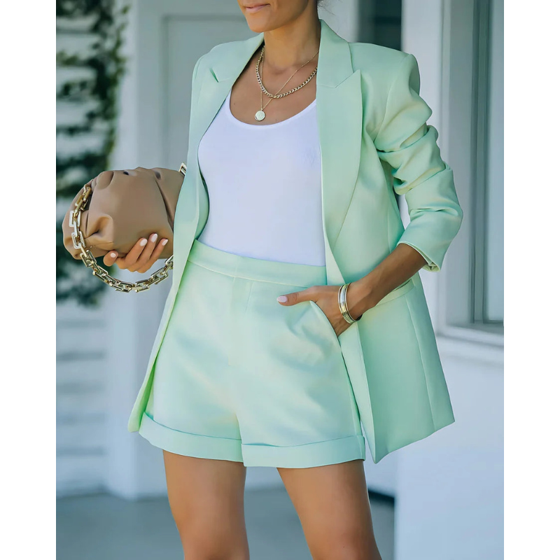 Ensemble blazer et short femme deux pièces coupe cintrée