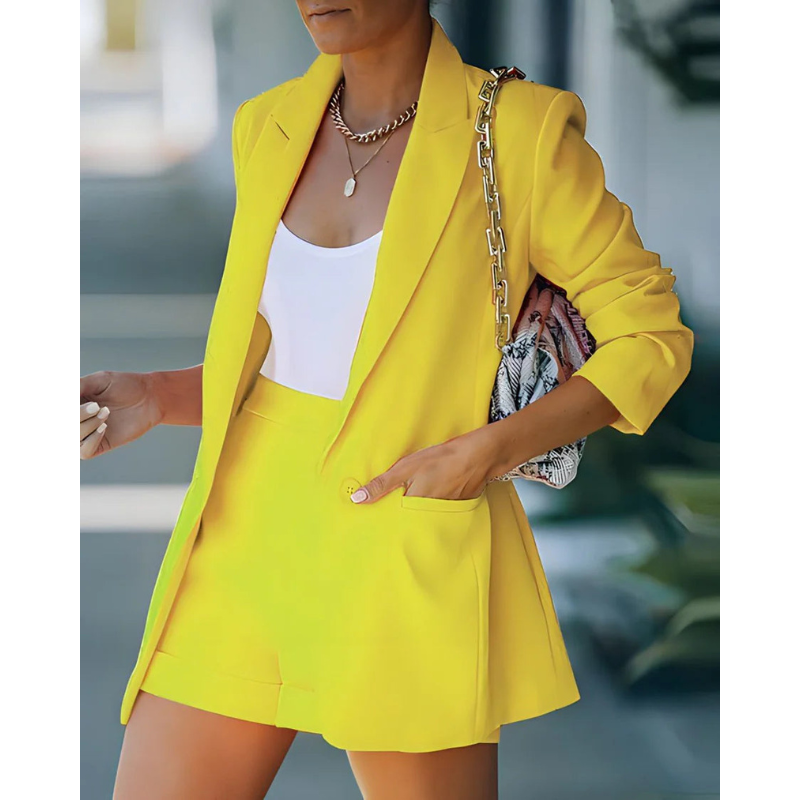 Ensemble blazer et short femme deux pièces coupe cintrée