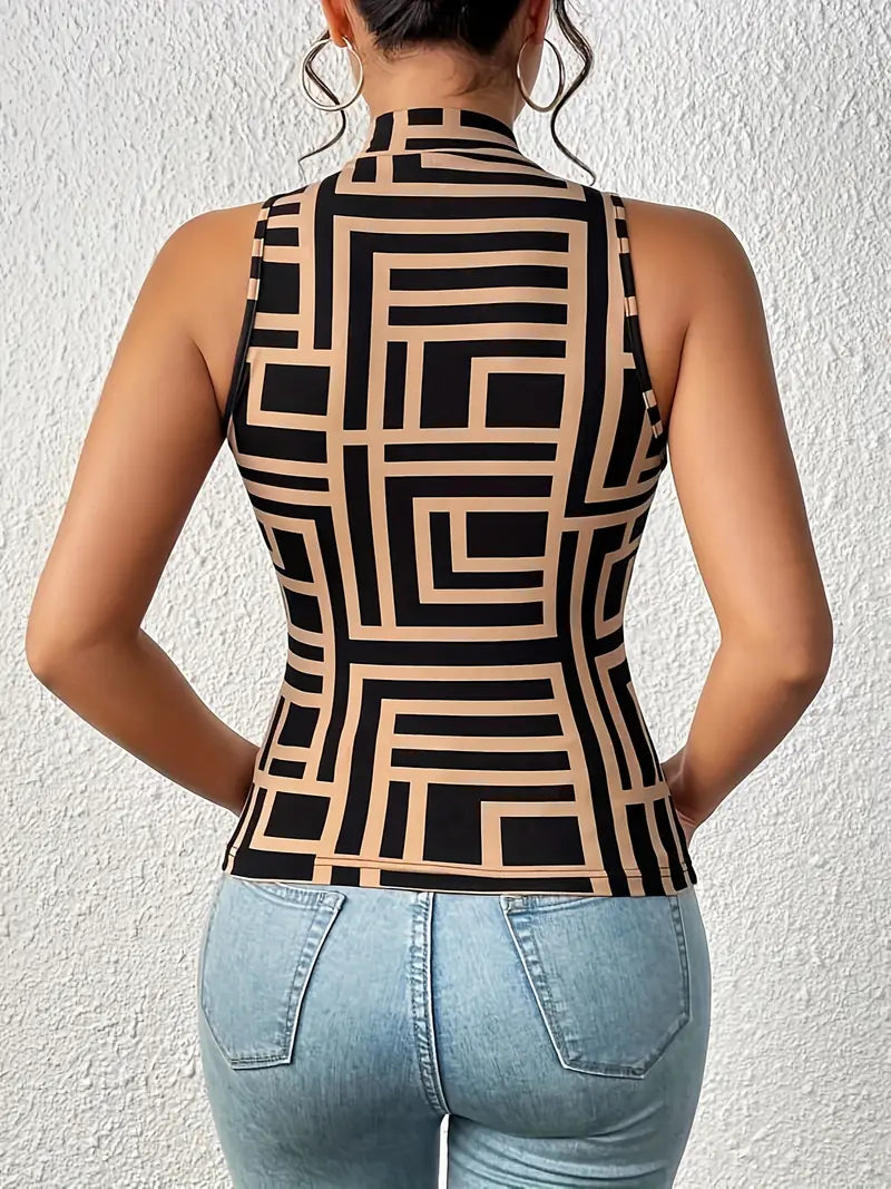 Haut femme géométrique sans manches col montant usage quotidien