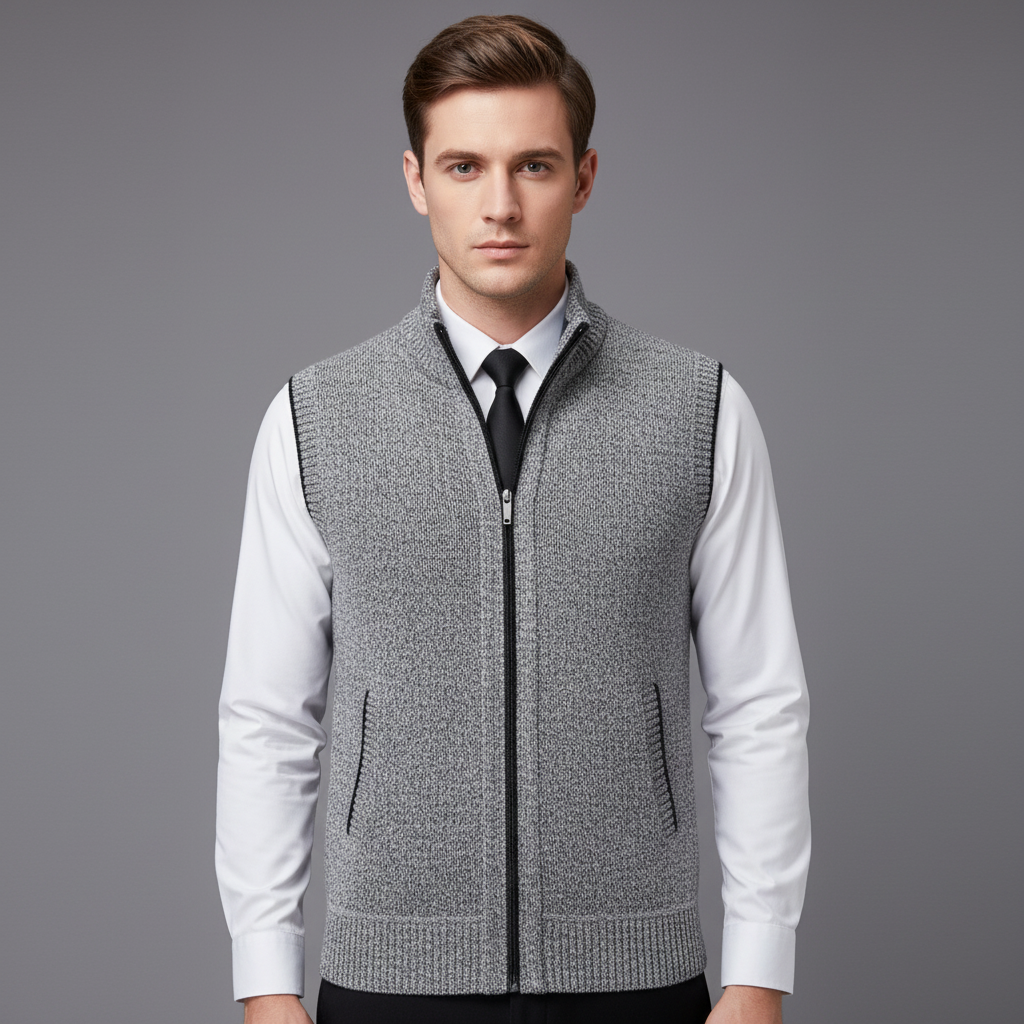 Gilet isolant homme sans manches à col montant zippé