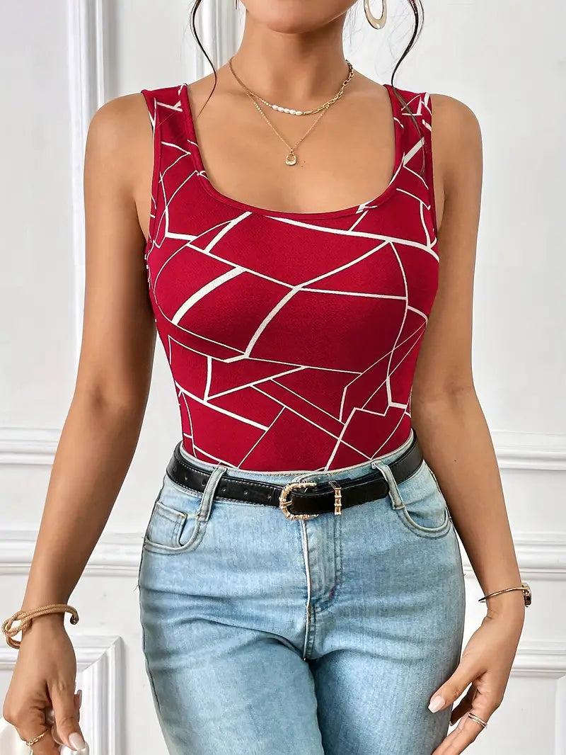 Haut femme motif géométrique coupe ajustée usage quotidien