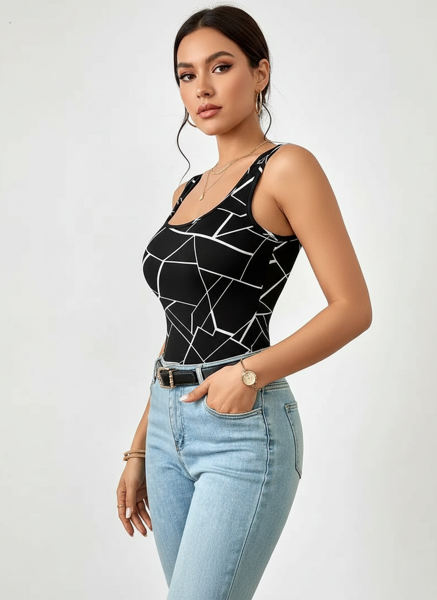 Haut femme motif géométrique coupe ajustée usage quotidien