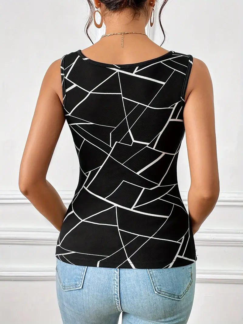 Haut femme motif géométrique coupe ajustée usage quotidien