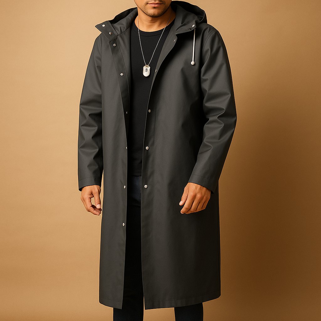 Manteau pour hommes | Manteau long à capuche avec fermeture avant