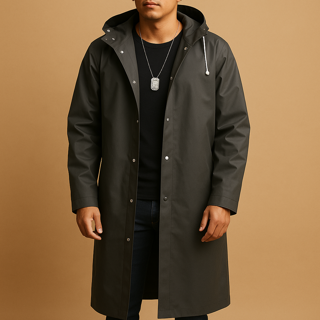 Manteau pour hommes | Manteau long à capuche avec fermeture avant