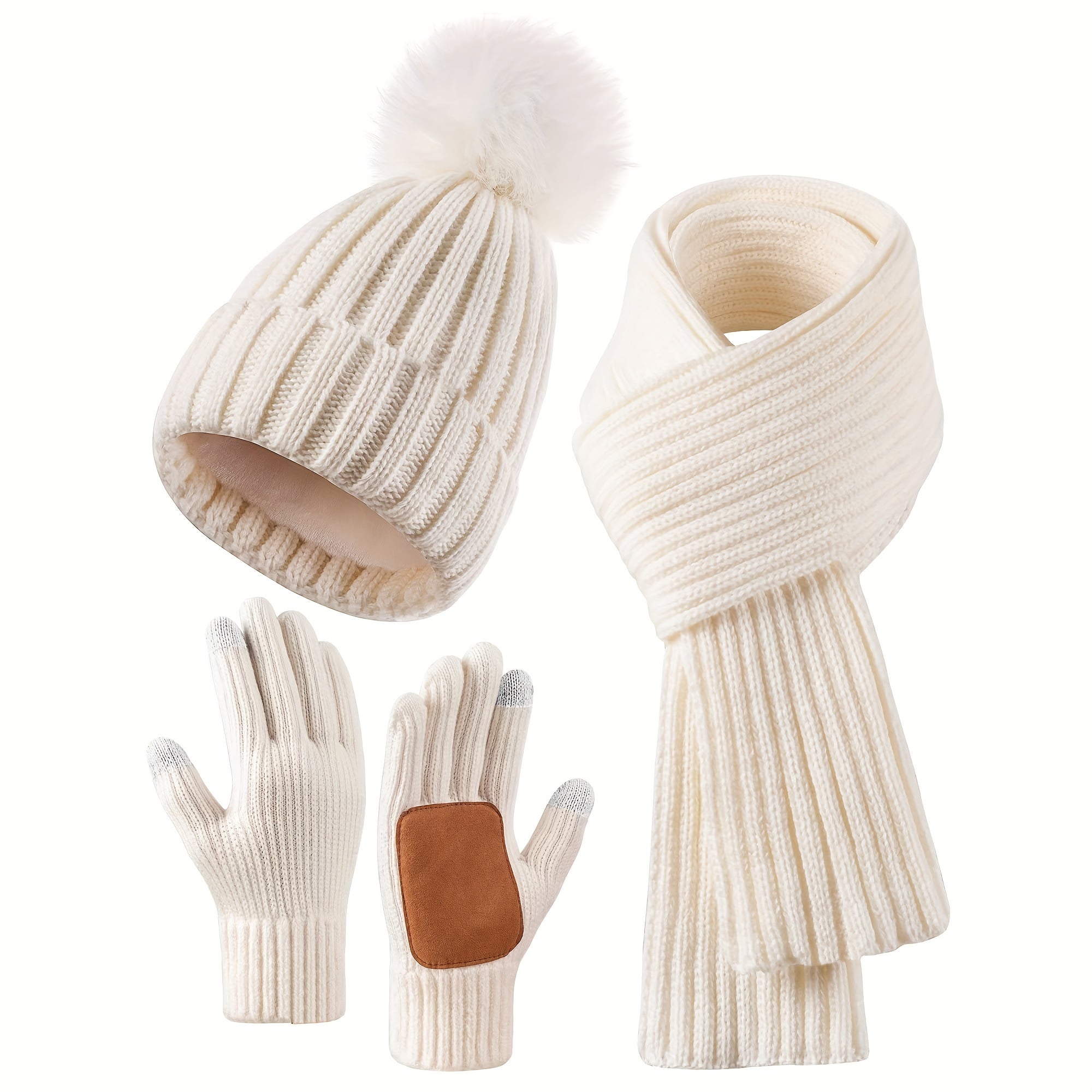 Ensemble d’hiver femme 3 en 1 en maille douce avec bonnet écharpe et gants
