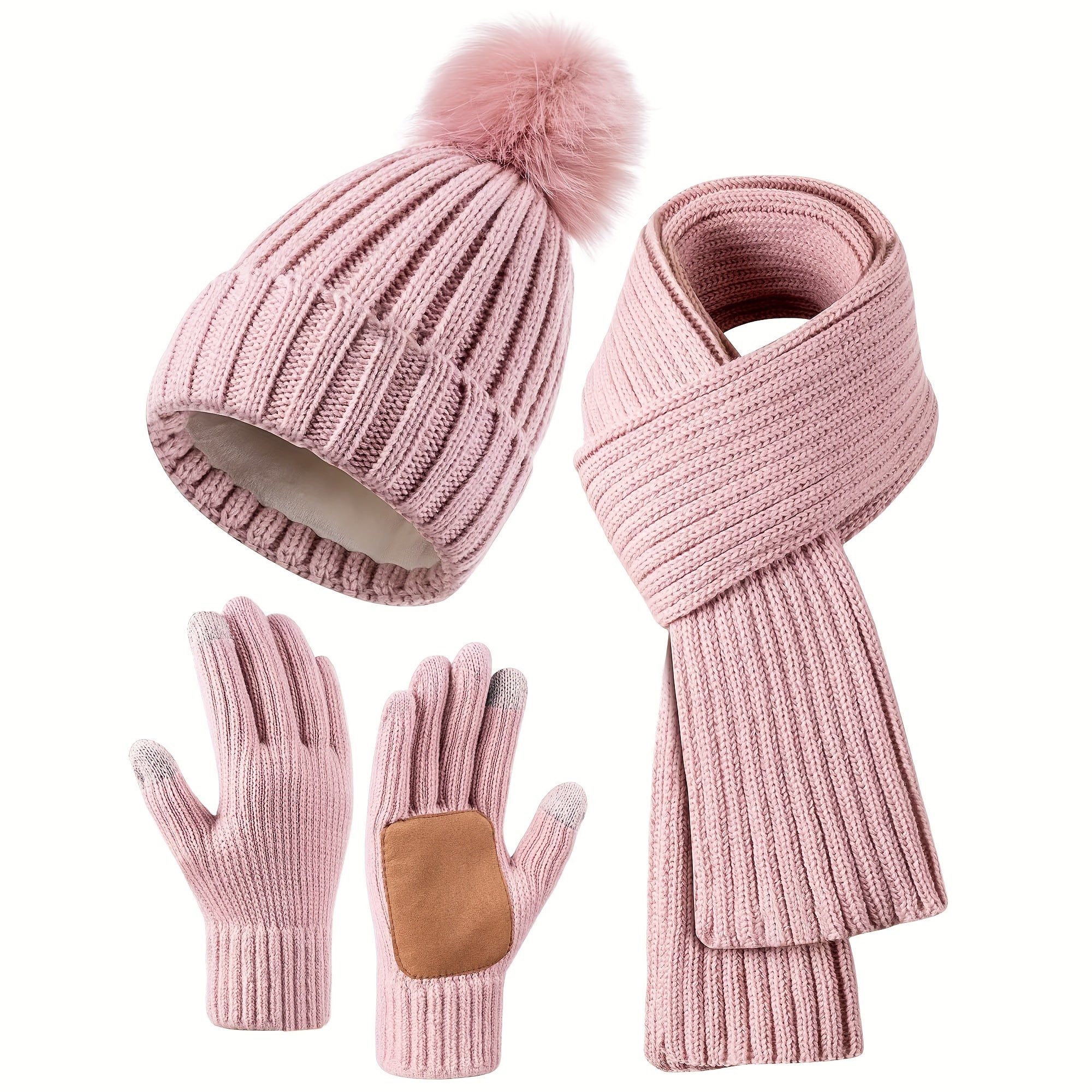 Ensemble d’hiver femme 3 en 1 en maille douce avec bonnet écharpe et gants