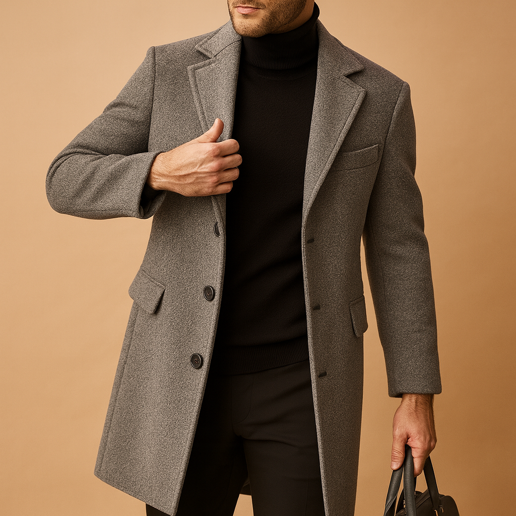 Manteau pour hommes | Manteau long à col classique avec fermeture avant