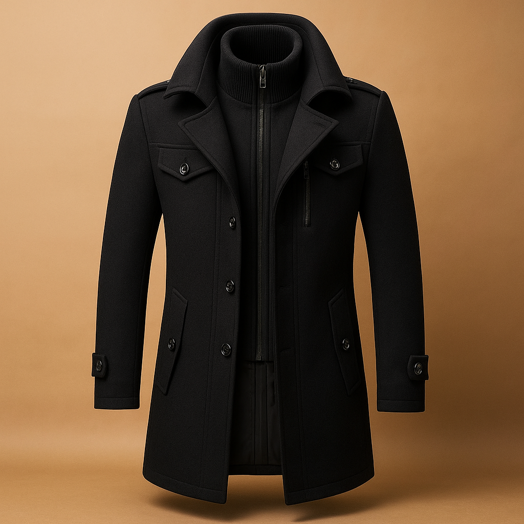 Manteau pour hommes | Manteau long deux pièces avec fermeture avant