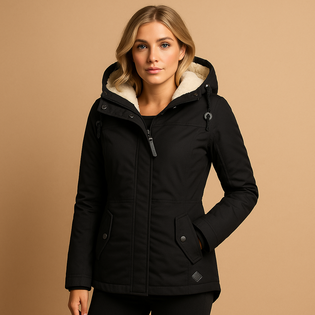 Manteau pour femme | Manteau long à capuche avec fermeture zippée avant