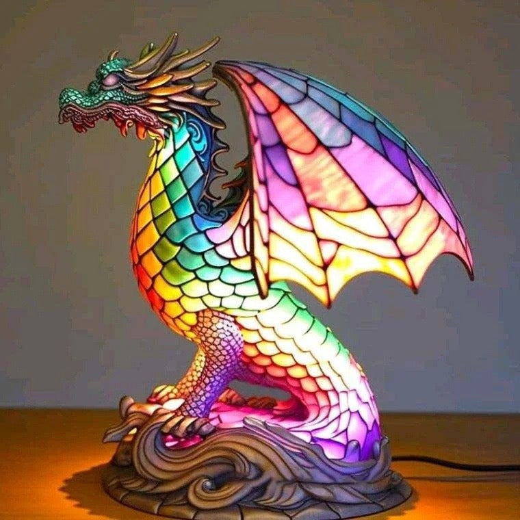 Ignis | Lampe magique en forme de dragon en verre coloré