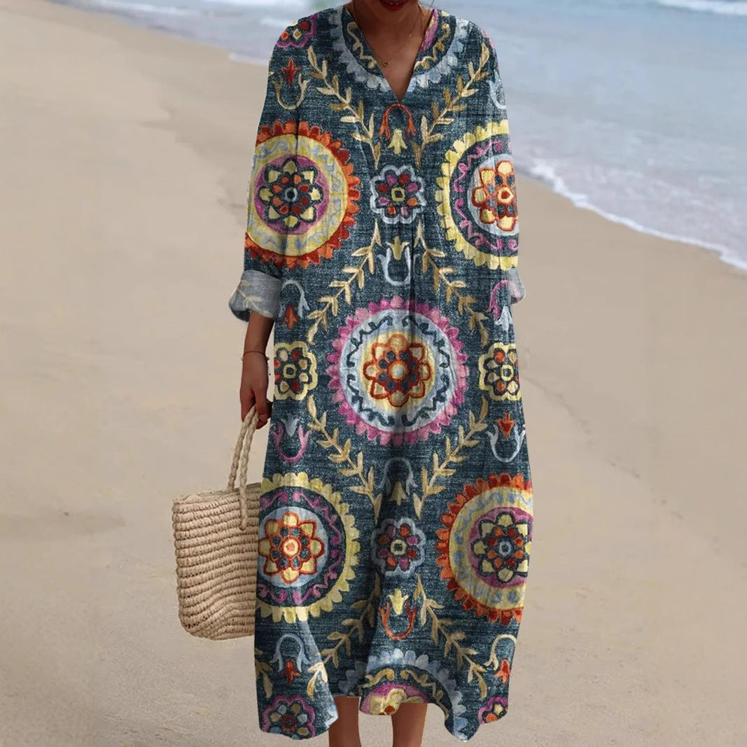 Soraya | Robe Bohémienne avec Imprimé Ethnique