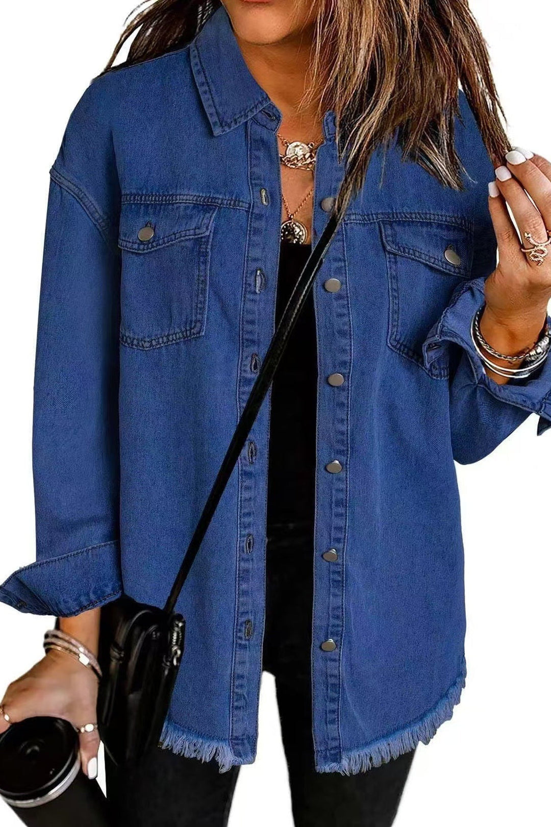 Bleu Foncé - Veste en Jean Classique pour Usage Quotidien