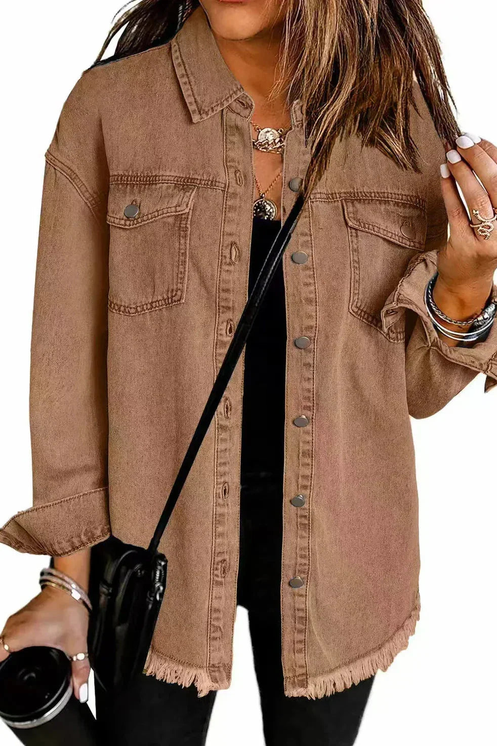 Veste en Denim Marron Classique pour Usage Quotidien