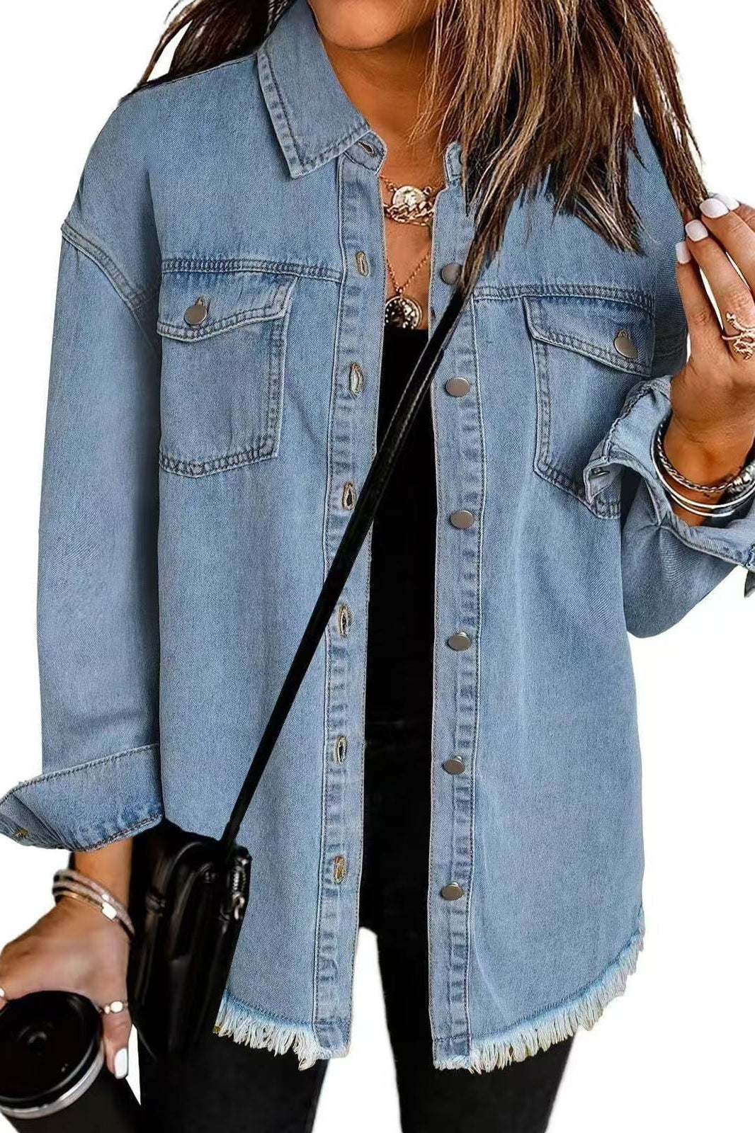 Bleu Clair - Veste en Jean Classique pour Usage Quotidien