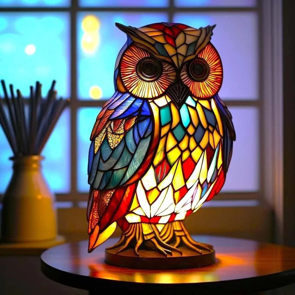 Merlin | Lampe magique en verre coloré en forme de hibou