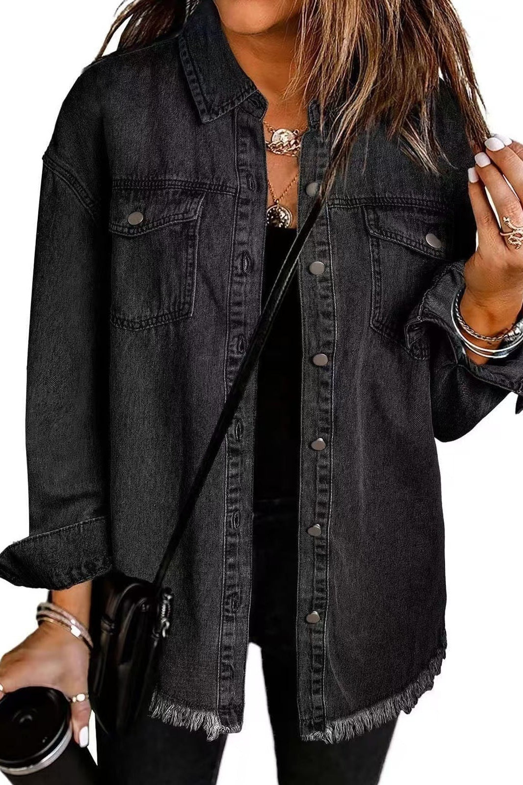 Veste en Jean Noire Classique pour un Usage Quotidien