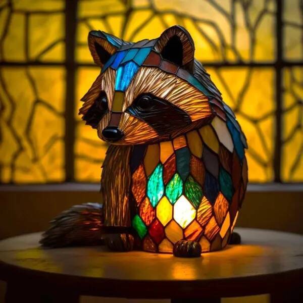 Filou | Lampe magique en verre coloré en forme de raton laveur