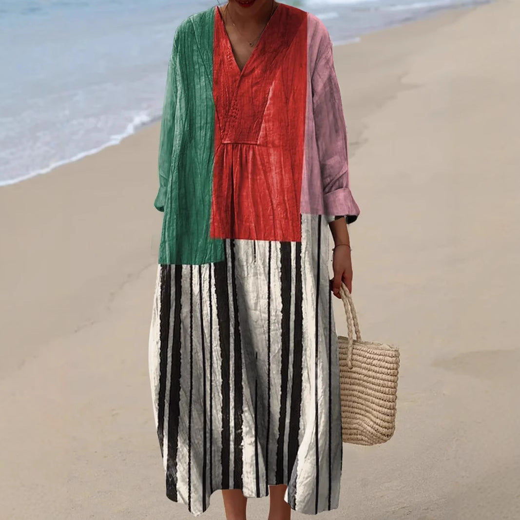 Nahla | Robe Patchwork Rayée