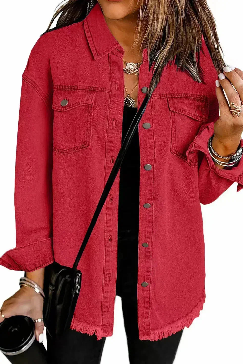 Veste en Jean Rouge Classique pour Usage Quotidien