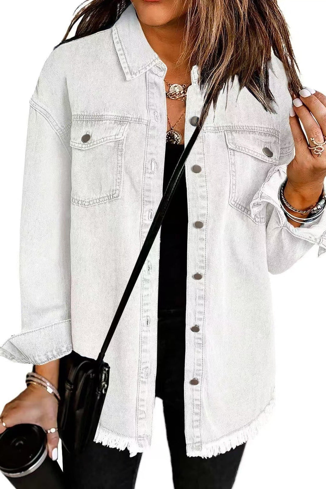 Veste en Jean Blanche Classique pour Usage Quotidien