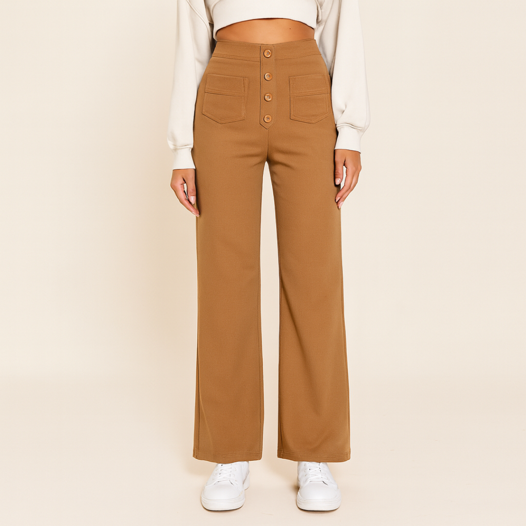 Pantalon stretch femme taille haute | Coupe droite confortable