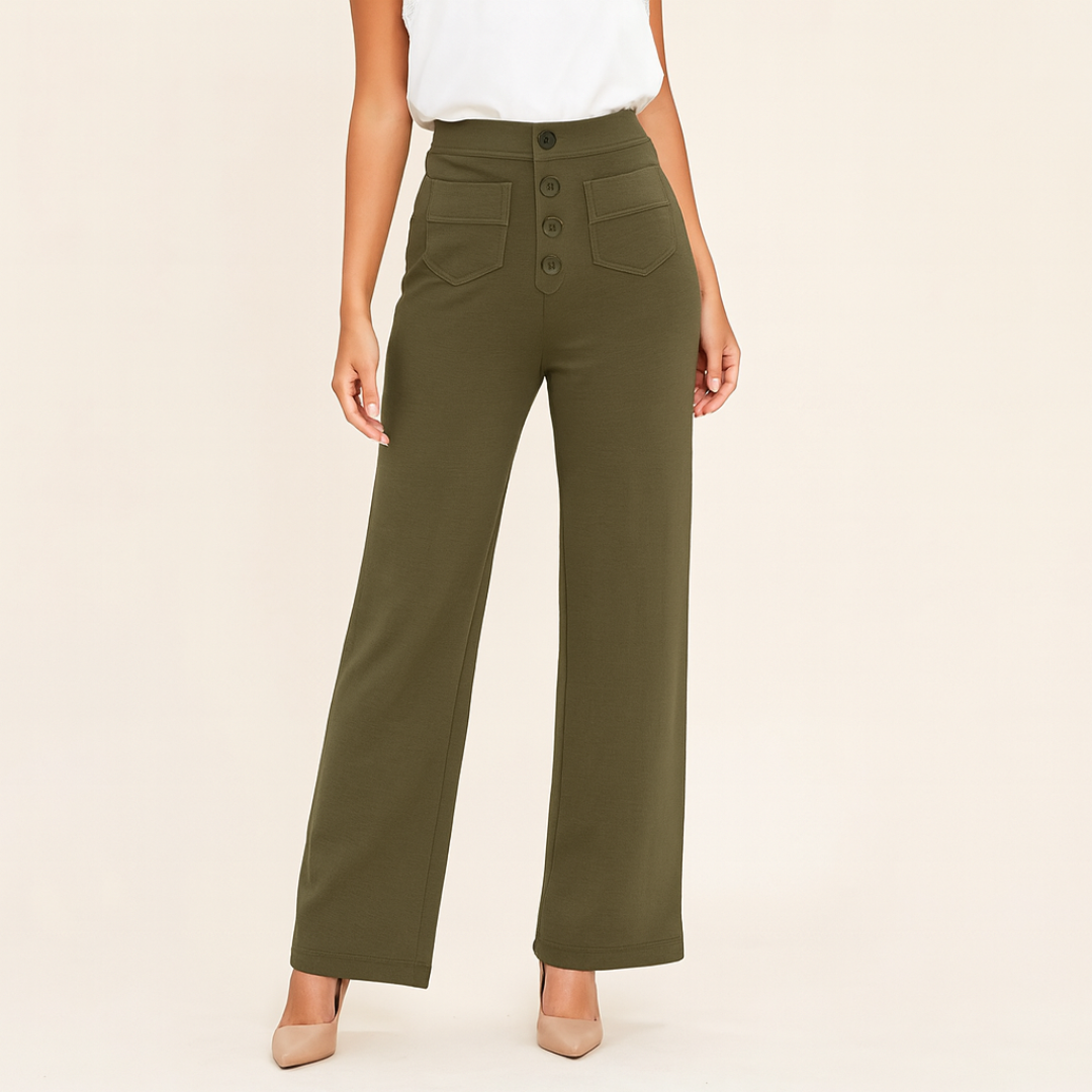 Pantalon stretch femme taille haute | Coupe droite confortable