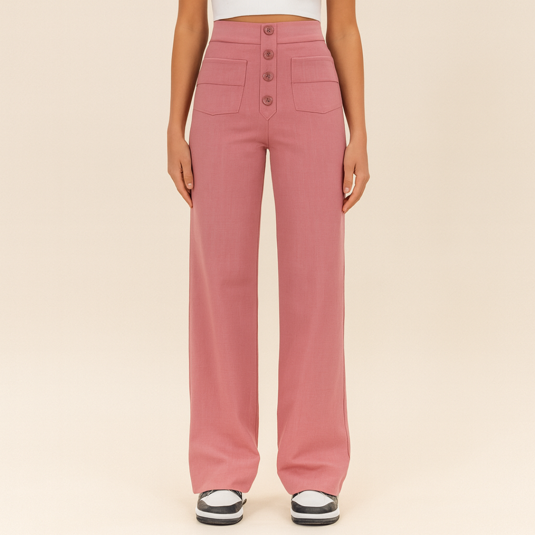 Pantalon stretch femme taille haute | Coupe droite confortable