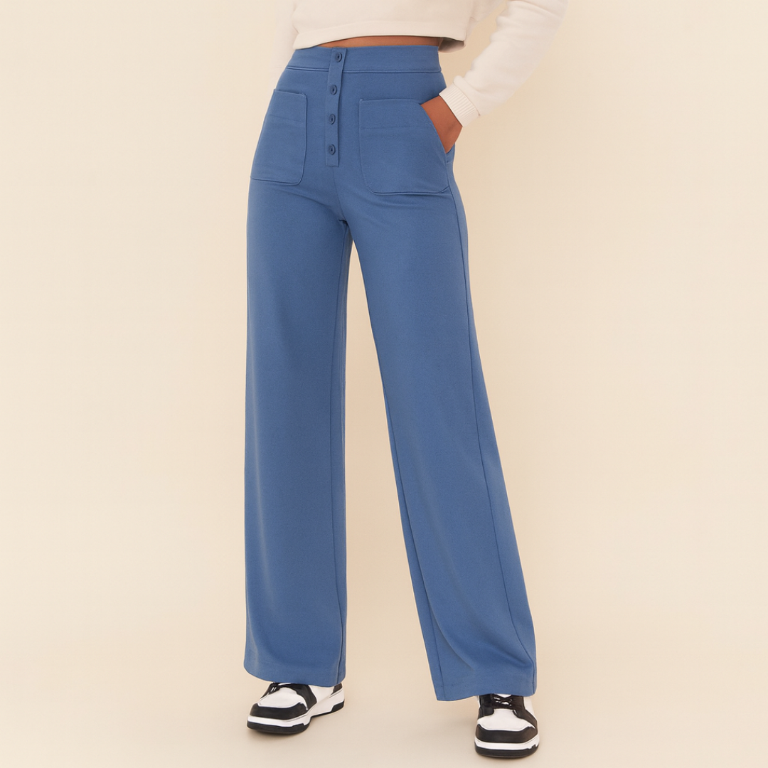 Pantalon stretch femme taille haute | Coupe droite confortable