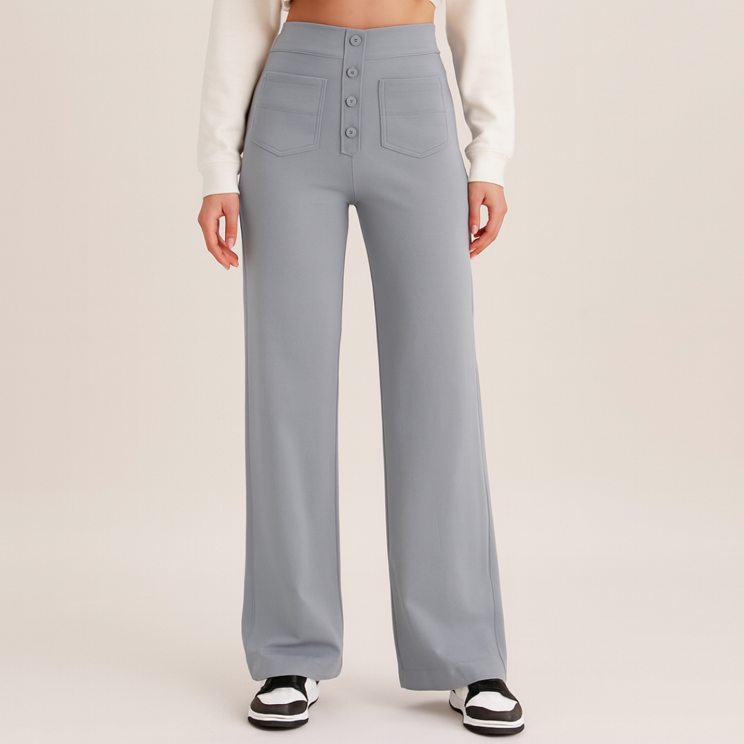 Pantalon stretch femme taille haute | Coupe droite confortable