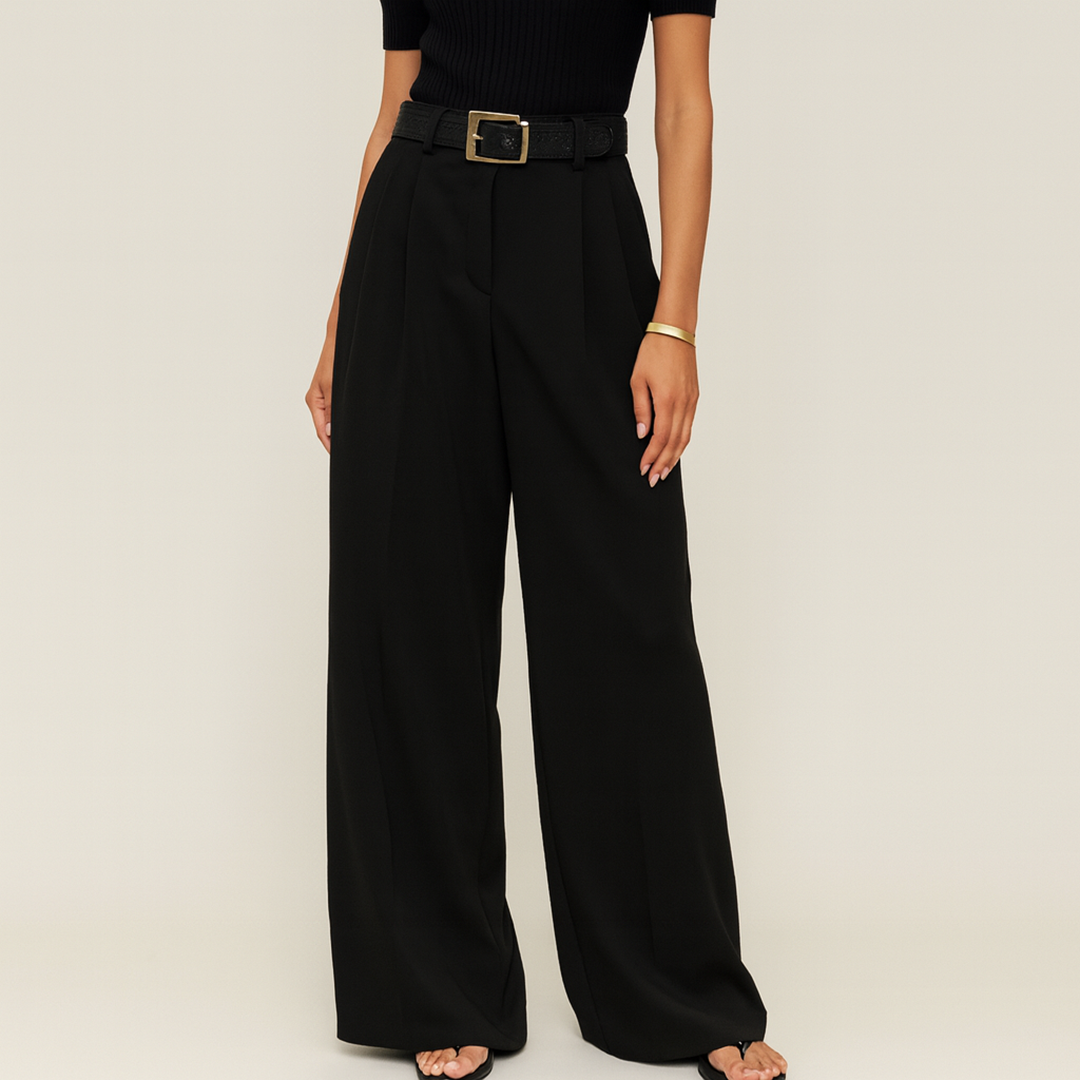 Pantalon taille haute femme long | Coupe droite jambes longues